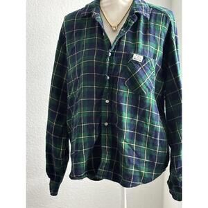 Ralph Lauren Flannel Shirt - Green/Navy Plaid, Size L